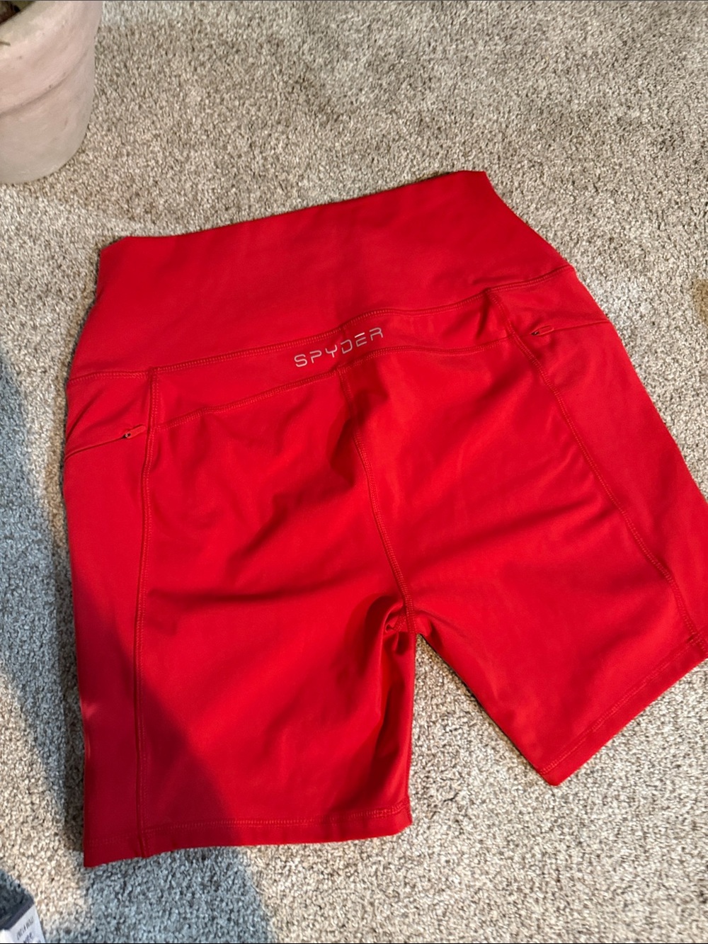Spyder Red High-Waist Bike Shorts with Zip Pockets